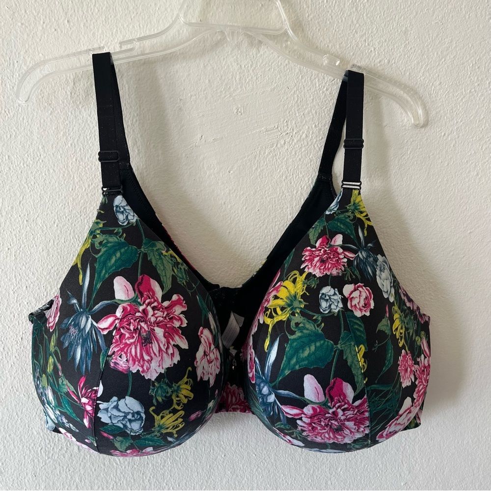Lane Bryant Cacique Invisible Backsmoother Bra 44F Black Curious Floral